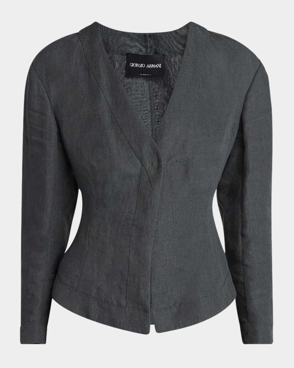 Short Linen Single-Breasted Blazer